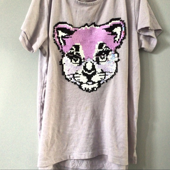 Children’s Place Girls purple Sequin cat tee X/L - Picture 1 of 3